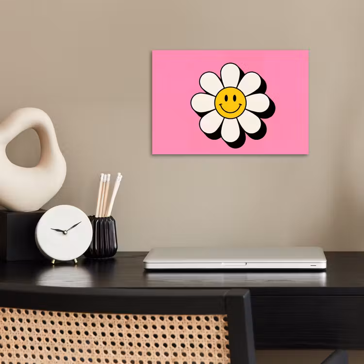 Smiley - Bloem - Roze poster papier klein -sfeer1