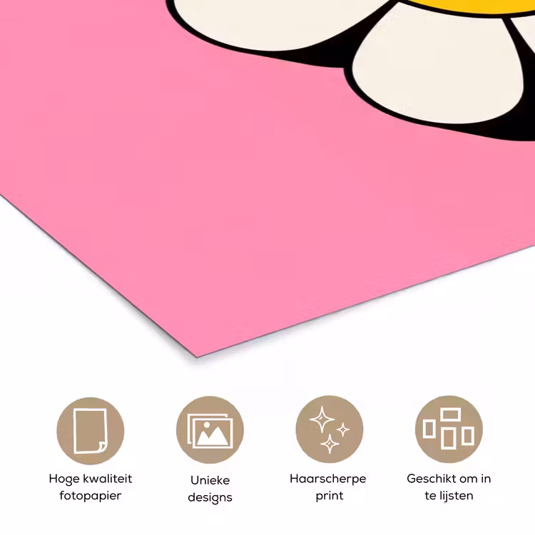 Smiley - Bloem - Roze poster papier klein -closeup_NL