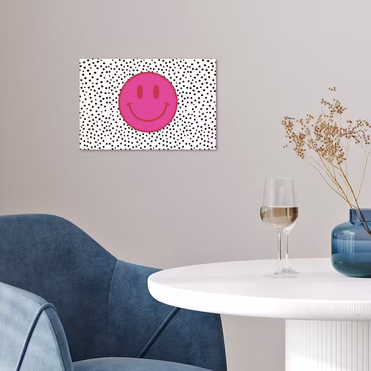 Smiley - Roze - Stippen poster papier klein -sfeer3