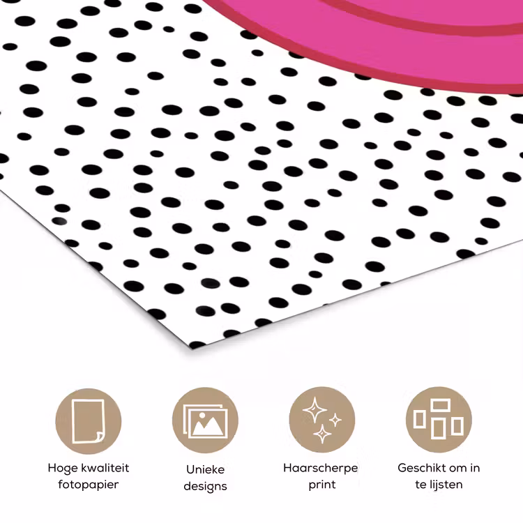 Smiley - Roze - Stippen poster papier klein -closeup_NL