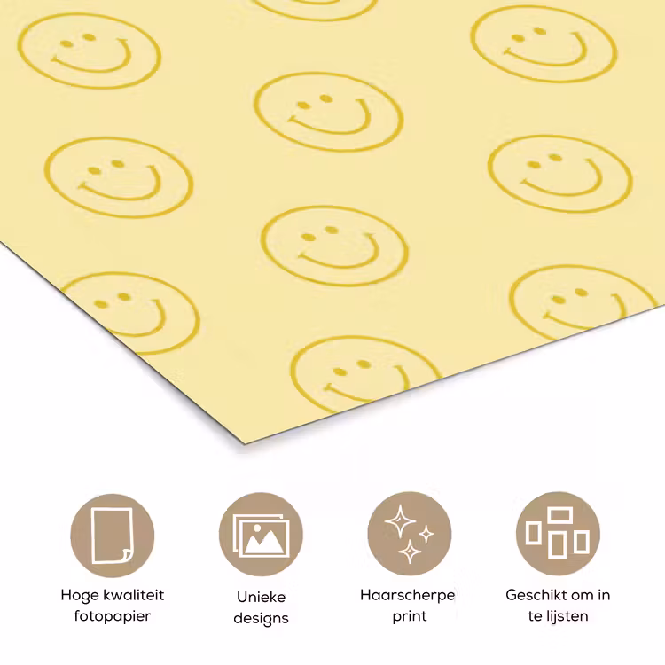 Smileys - Patroon - Retro - Zachtgeel poster papier klein 62 -closeup_NL