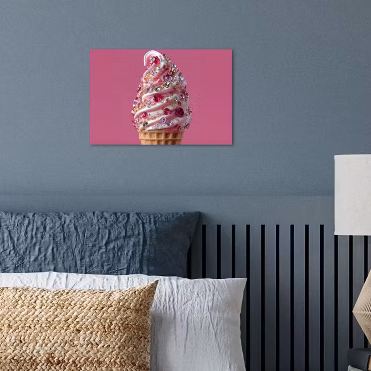 Softijs - Edelstenen - Roze - Hoorntje poster papier klein -sfeer2