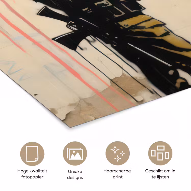 Soldaat - Meisje - Bruin - Graffiti poster papier klein -closeup_NL