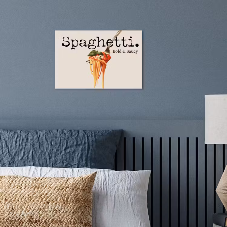 Spaghetti - tomatensaus - Parmezaanse kaas poster papier klein -sfeer2