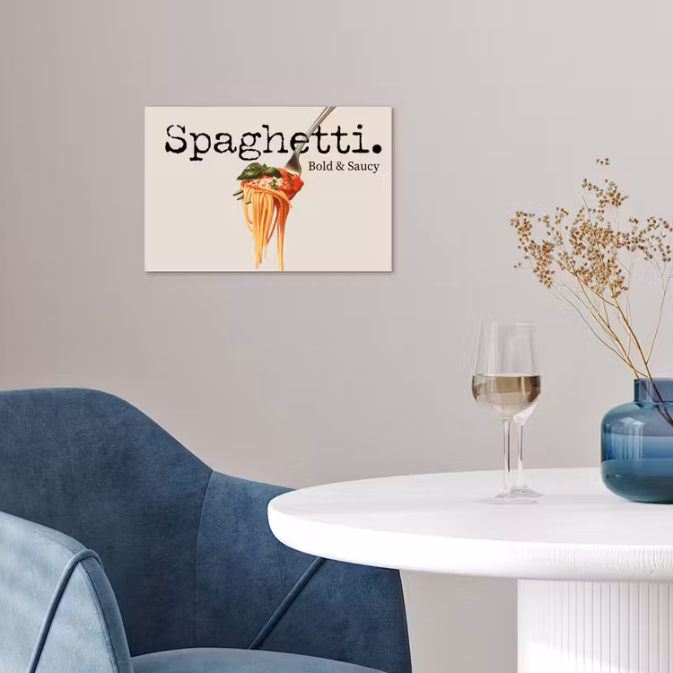 Spaghetti - tomatensaus - Parmezaanse kaas poster papier klein -sfeer3