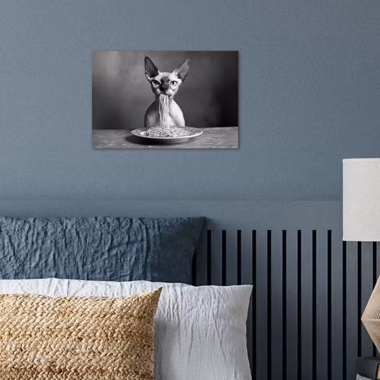 Sphynx - Kat - Dieren - Humor - Spaghetti - Zwart Wit poster papier klein -sfeer2