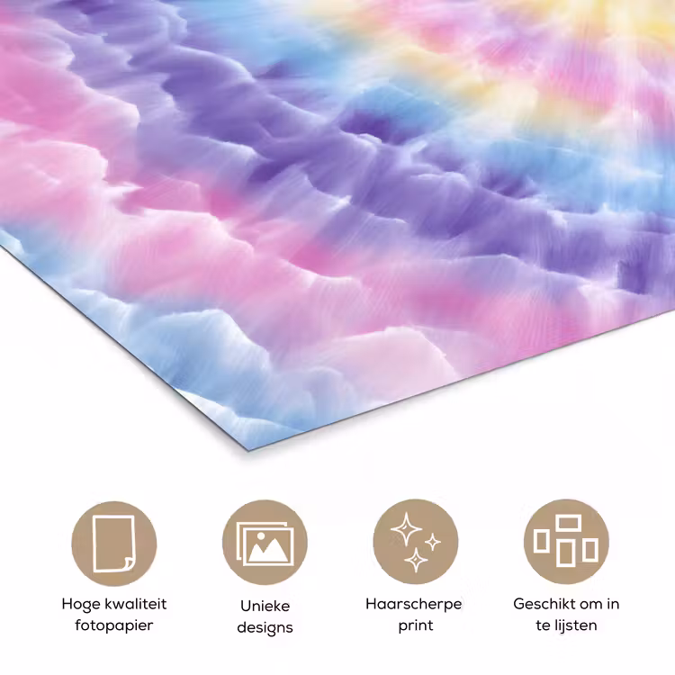 Spiraal - Tie dye - Pasteltinten poster papier klein -closeup_NL