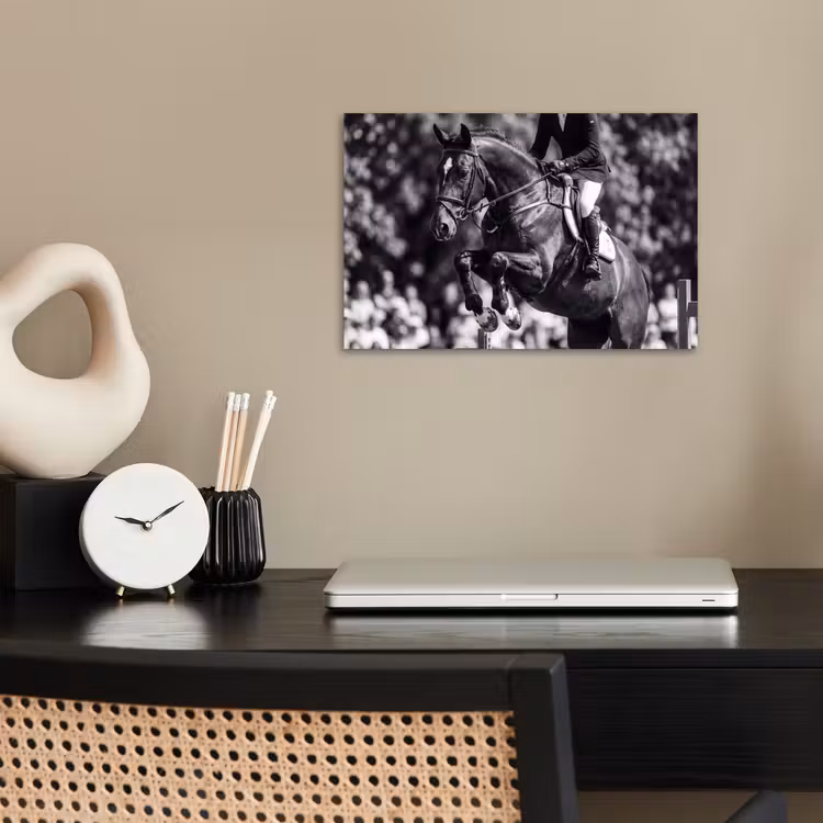 Springen - Paard - Zwart - Wit poster papier klein -sfeer1