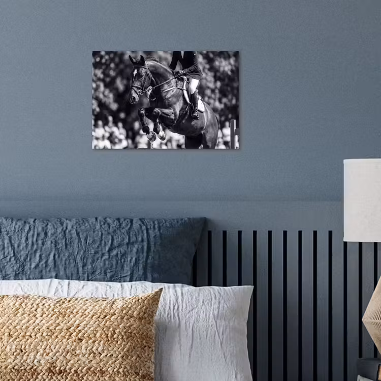 Springen - Paard - Zwart - Wit poster papier klein -sfeer2