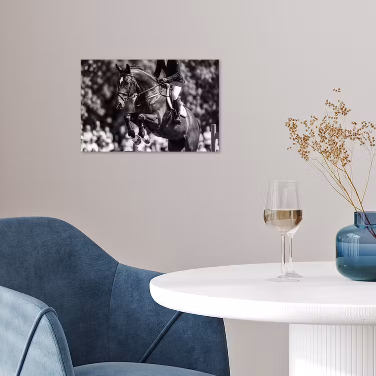 Springen - Paard - Zwart - Wit poster papier klein -sfeer3