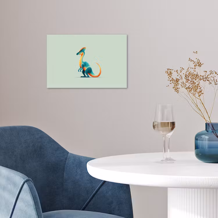 Staart - Dino - Minimalistisch - Blauw poster papier klein -sfeer3