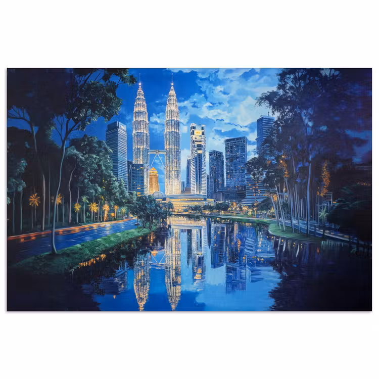 Stad Kuala Lumpur - Skyline - Wolkenkrabbers - Water poster papier klein -3d
