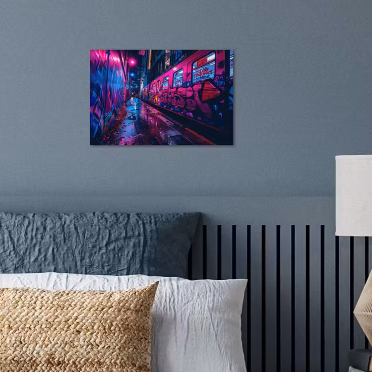 Stad - Neon - Nacht - Roze - Graffiti poster papier klein -sfeer2