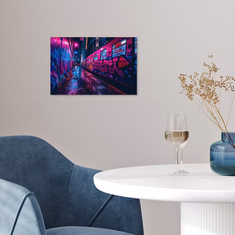 Stad - Neon - Nacht - Roze - Graffiti poster papier klein -sfeer3