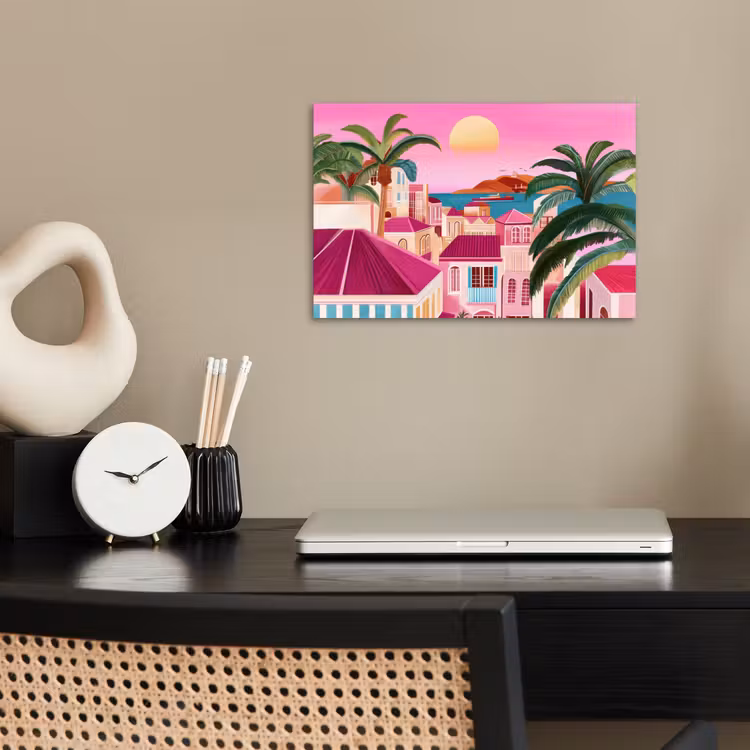 Stad - Roze - Palmbomen poster papier klein -sfeer1