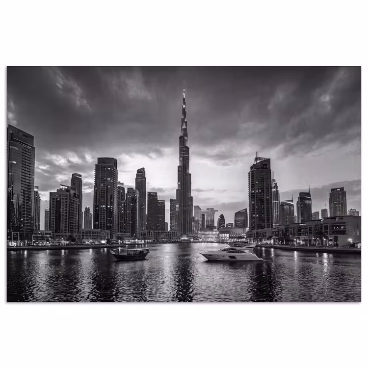 Stad - Skyline - Architectuur - Avond - Zwart-wit poster papier klein -3d