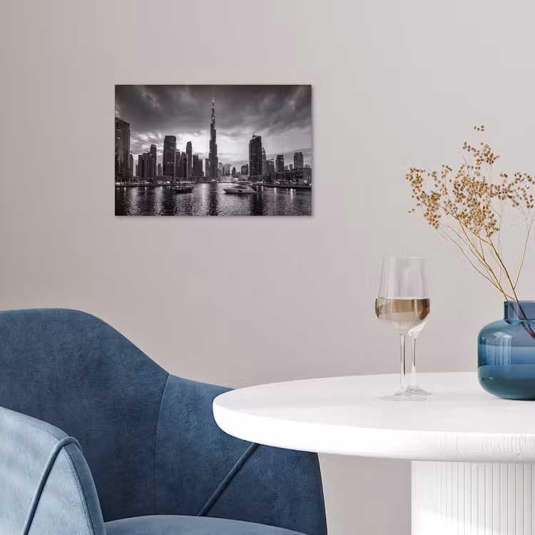 Stad - Skyline - Architectuur - Avond - Zwart-wit poster papier klein -sfeer3