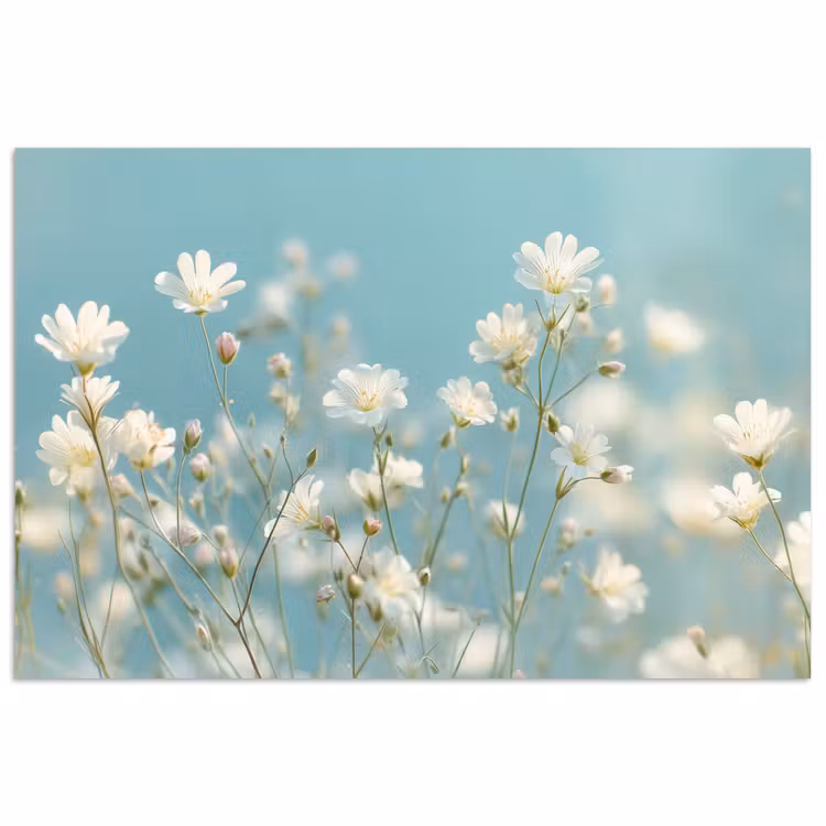Stengels - Bloemen - Lucht - Wit poster papier klein -3d