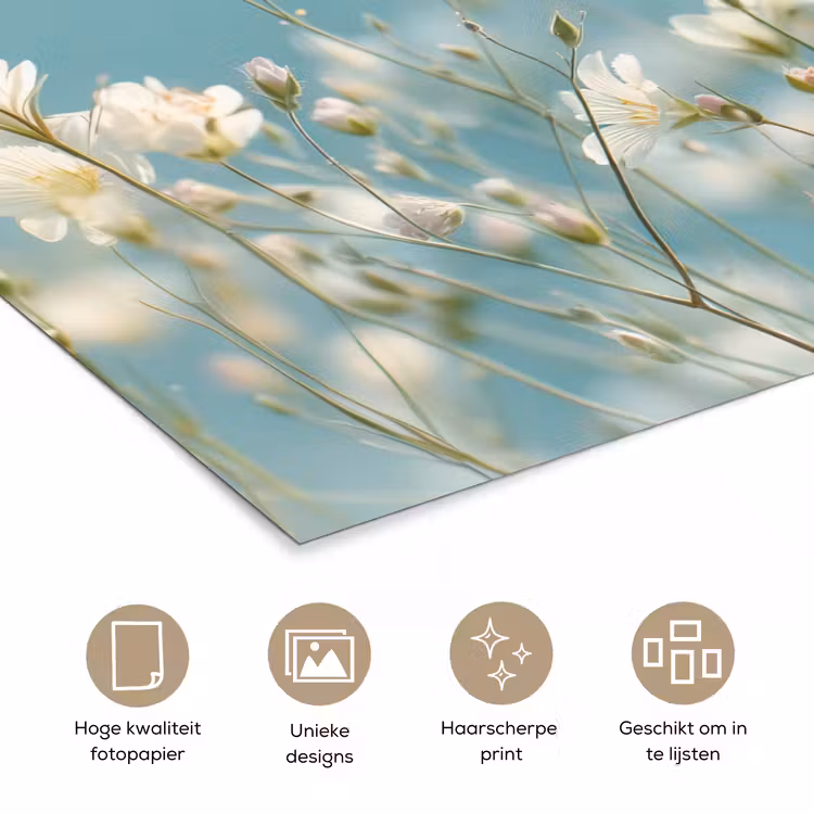 Stengels - Bloemen - Lucht - Wit poster papier klein -closeup_NL
