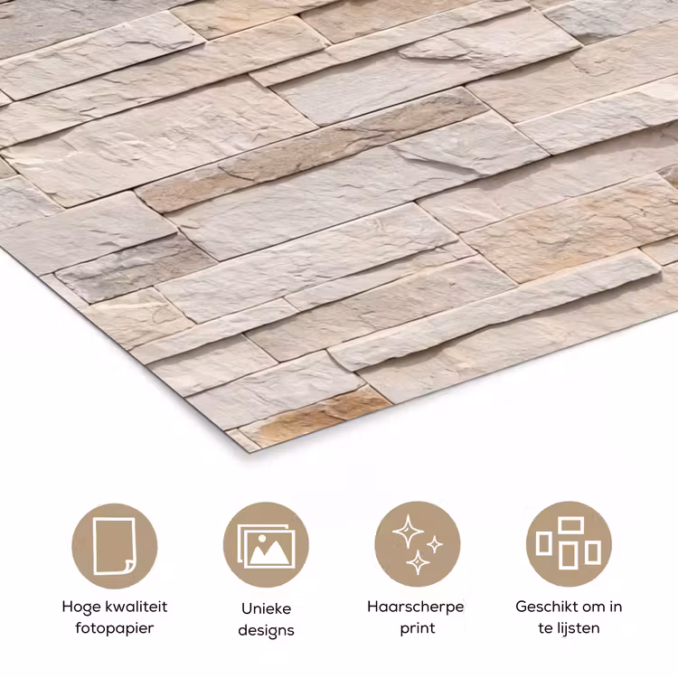 Steen - Muur - Textuur - Rustiek - Beige poster papier klein -closeup_NL