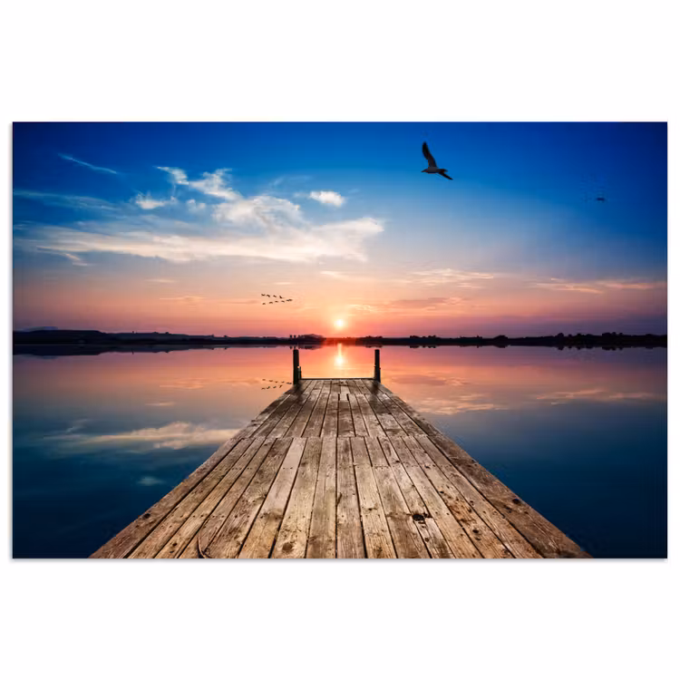 Steiger - Water - Zonsondergang - Roze - Horizon poster papier klein -3d