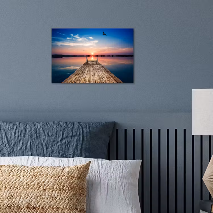 Steiger - Water - Zonsondergang - Roze - Horizon poster papier klein -sfeer2