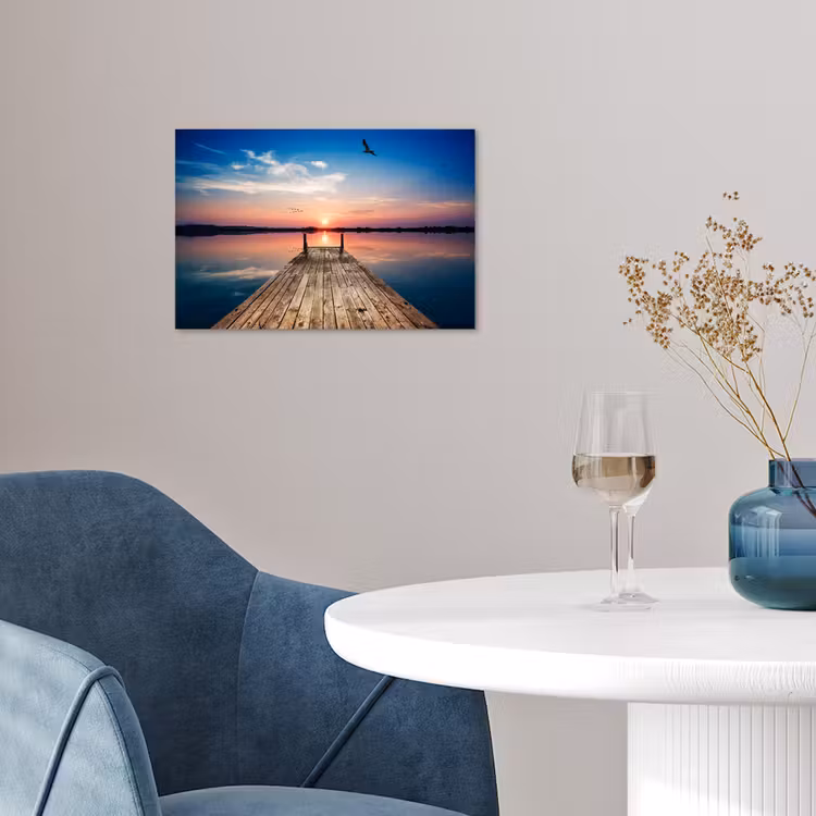Steiger - Water - Zonsondergang - Roze - Horizon poster papier klein -sfeer3