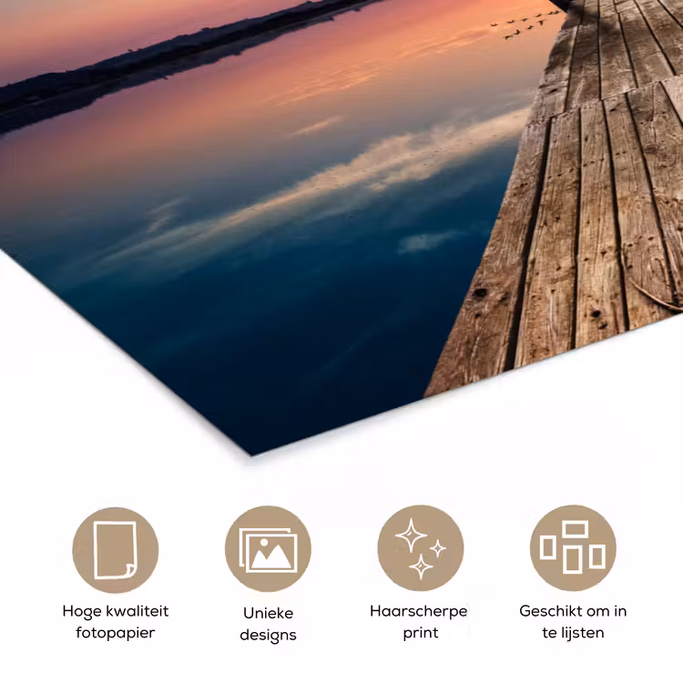 Steiger - Water - Zonsondergang - Roze - Horizon poster papier klein -closeup_NL