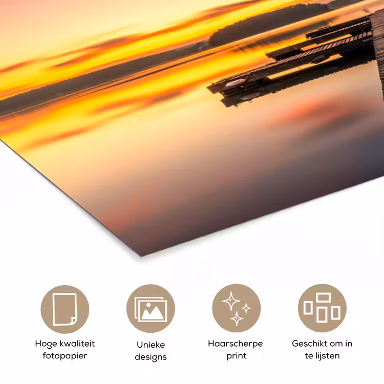 Steiger - Zonsondergang - Water - Zee - Reflectie poster papier klein -closeup_NL