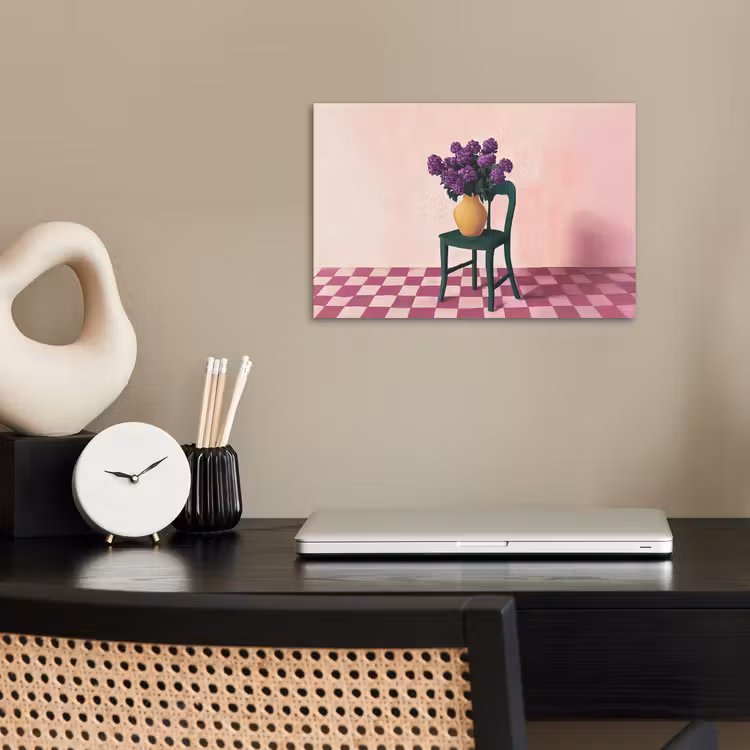 Stoel - Vaas - Bloemen - Geblokt poster papier klein -sfeer1
