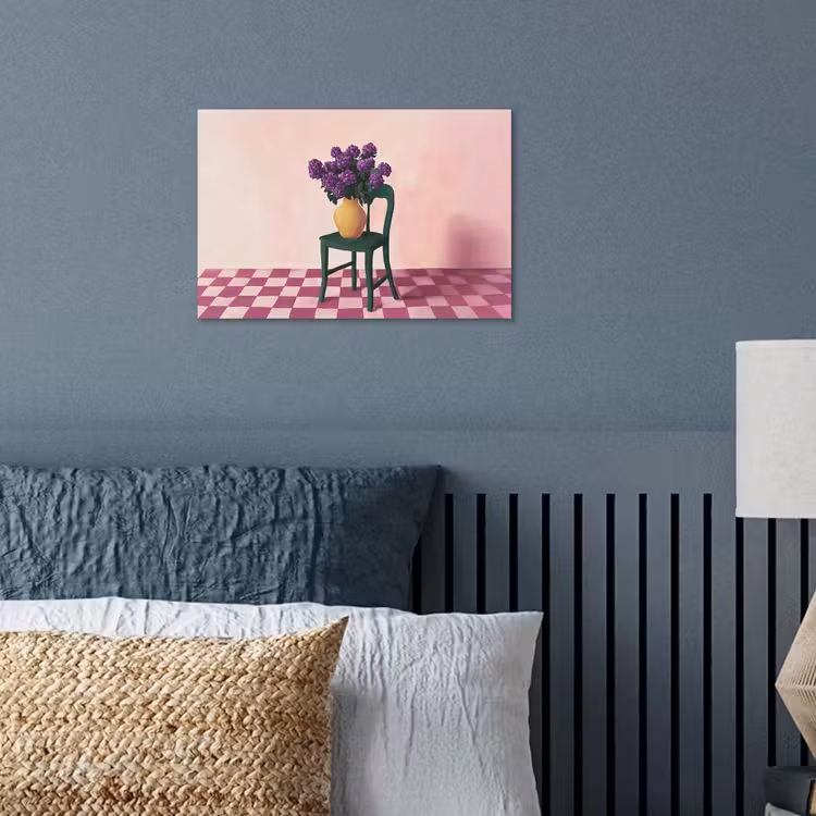 Stoel - Vaas - Bloemen - Geblokt poster papier klein -sfeer2