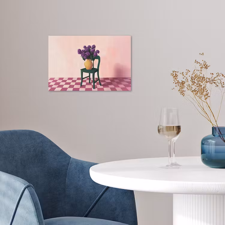Stoel - Vaas - Bloemen - Geblokt poster papier klein -sfeer3