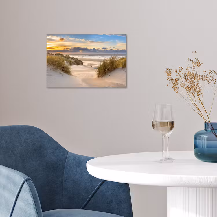 Strand - Duin - Gras - Zonsondergang - Zee poster papier klein -sfeer3