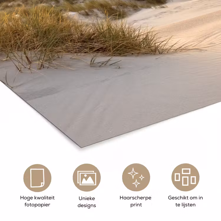 Strand - Duin - Gras - Zonsondergang - Zee poster papier klein -closeup_NL