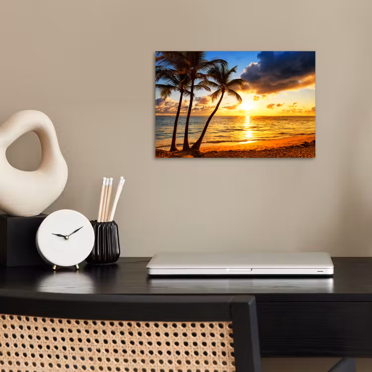Strand - Horizon - Zonsondergang - Palmboom - Zee poster papier klein -sfeer1