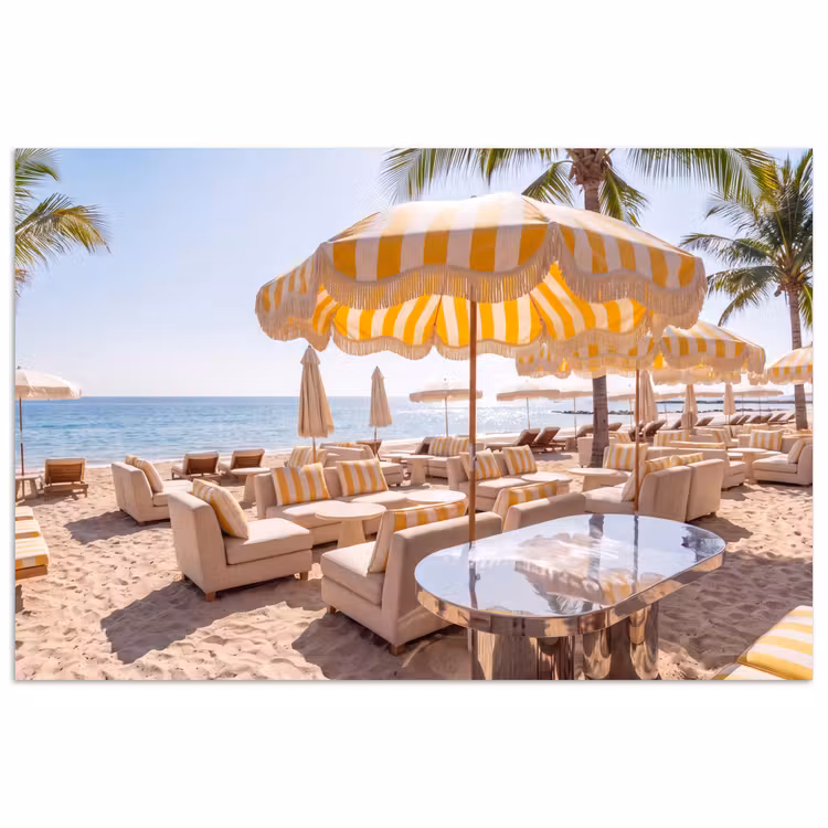 Strand - Ligbedden - Vakantie - Modern - Geel poster papier klein -3d