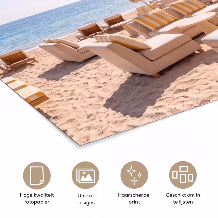 Strand - Ligbedden - Vakantie - Modern - Geel poster papier klein -closeup_NL