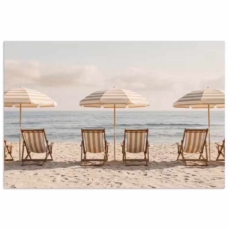 Strand - Stoelen - Parasol poster papier klein -3d