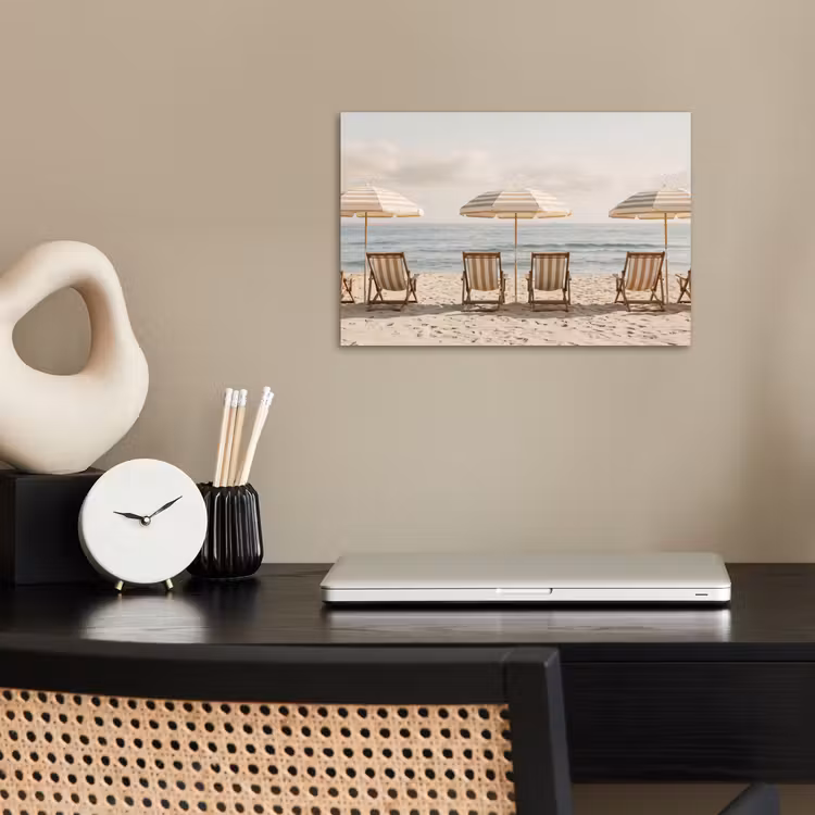 Strand - Stoelen - Parasol poster papier klein -sfeer1