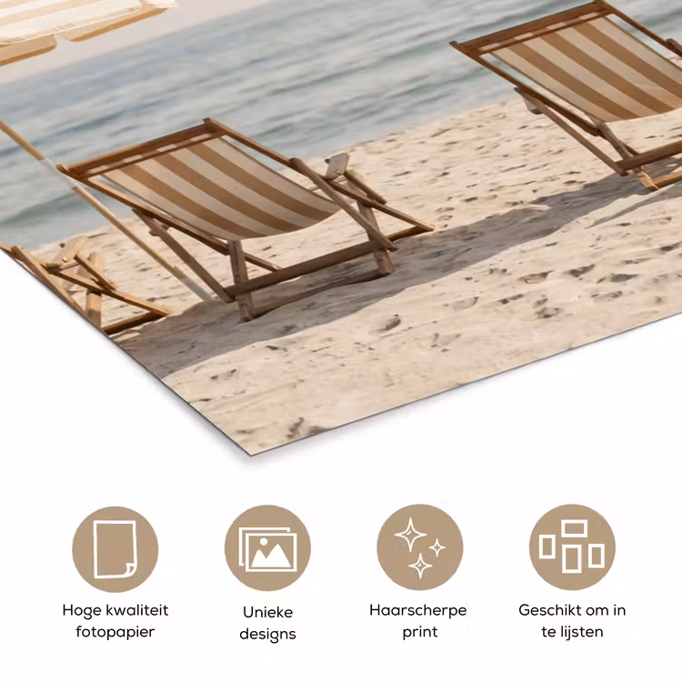 Strand - Stoelen - Parasol poster papier klein -closeup_NL