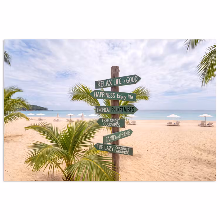 Strand - Wegwijzer - Palmen - Tropisch - Groen poster papier klein -3d
