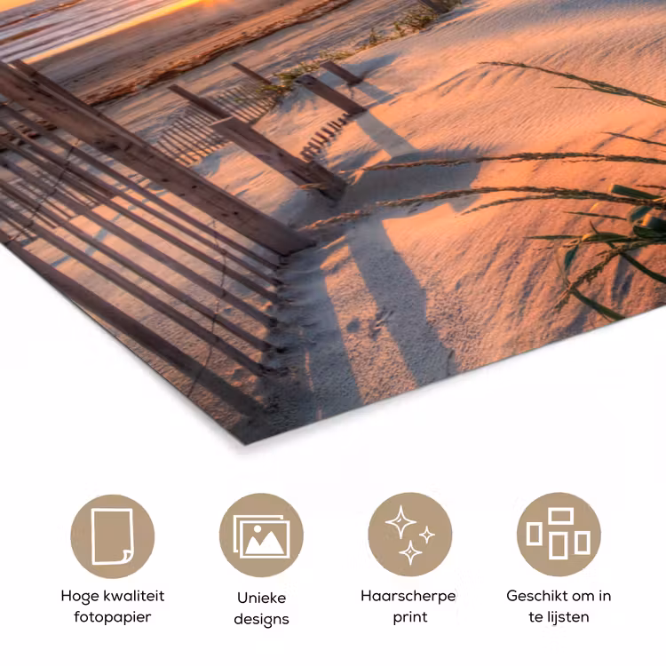 Strand - Zee - Duin - Zonsondergang - Landschap poster papier klein -closeup_NL