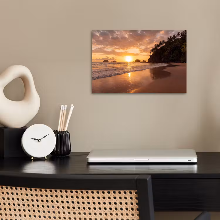 Strand - Zonsondergang - Natuur - Tropisch - Oranje poster papier klein -sfeer1