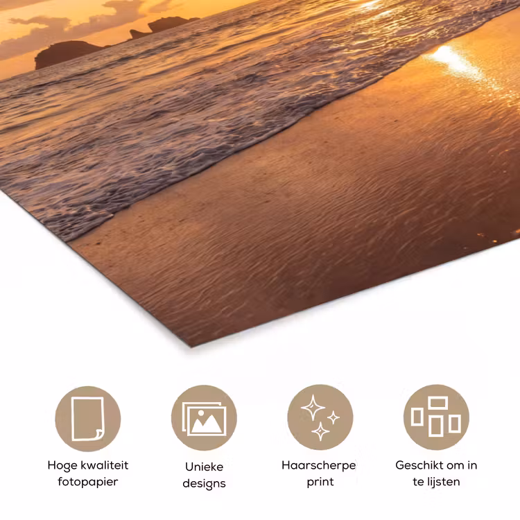 Strand - Zonsondergang - Natuur - Tropisch - Oranje poster papier klein -closeup_NL