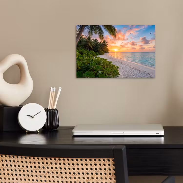 Strand - Zonsondergang - Palmbomen - Tropisch - Natuur poster papier klein -sfeer1