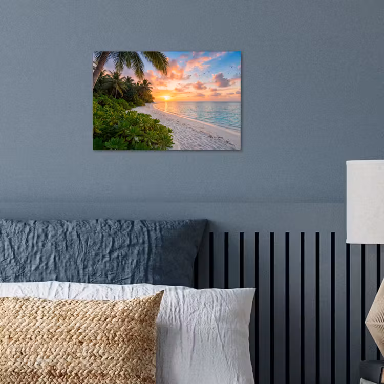 Strand - Zonsondergang - Palmbomen - Tropisch - Natuur poster papier klein -sfeer2