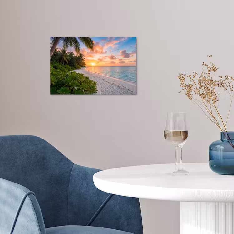 Strand - Zonsondergang - Palmbomen - Tropisch - Natuur poster papier klein -sfeer3