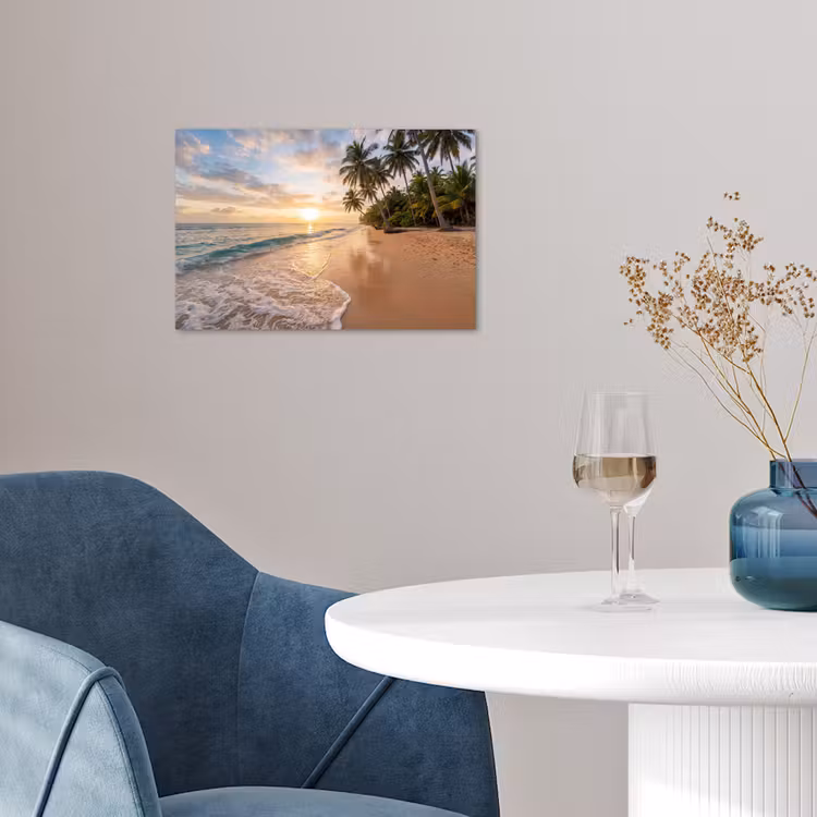 Strand - Zonsondergang - Tropisch - Natuur - Goud poster papier klein -sfeer3