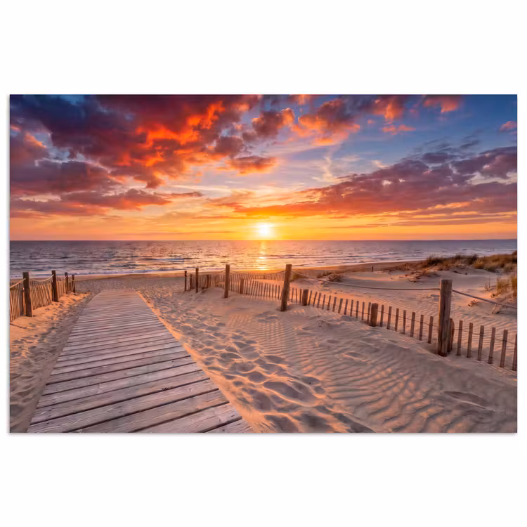 Strand - Zonsondergang - Zee - Natuur - Oranje poster papier klein -3d