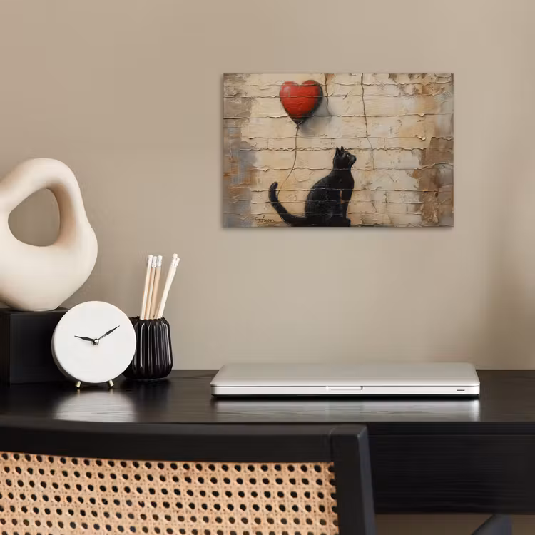 Street art - Kat - Ballon - Graffiti - Banksy poster papier klein -sfeer1